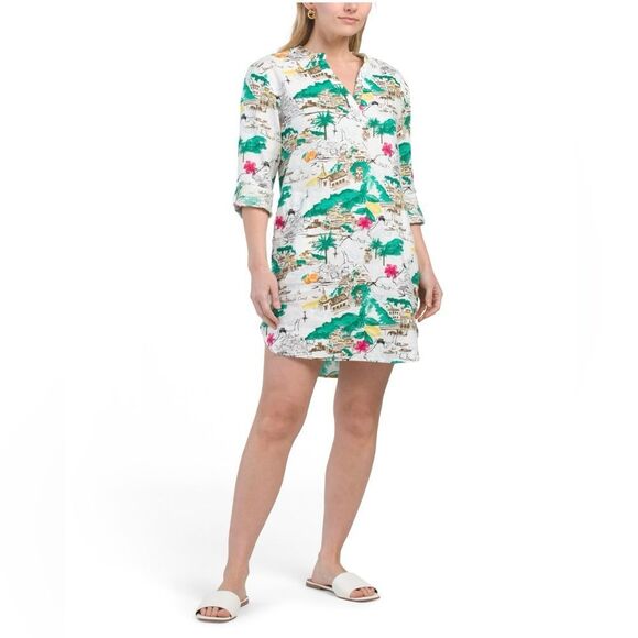Cynthia Rowley Almafi Coast Linen Shirt Dress Roll Tab Pockets Mini M NWOT - Picture 3 of 13